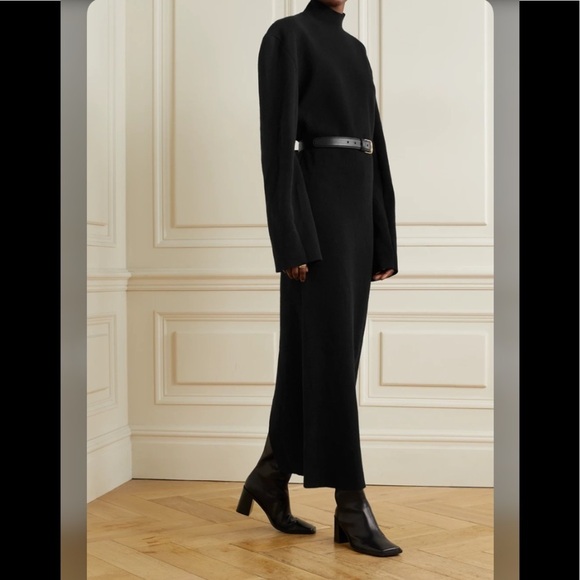 The Row Black Midi Belted Turtleneck Dress - Picture 3 of 16